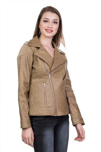 NOORA New Womens Genuine Soft Lambskin Leather Light Tan Leather Jacket, Motor Biker fashion Jacket YK02 - Noora International