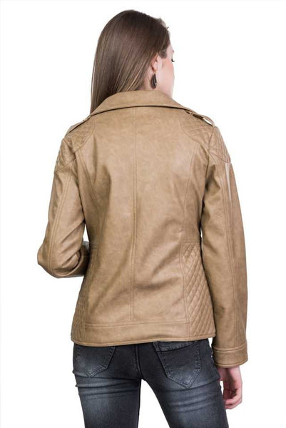 NOORA New Womens Genuine Soft Lambskin Leather Light Tan Leather Jacket, Motor Biker fashion Jacket YK02 - Noora International