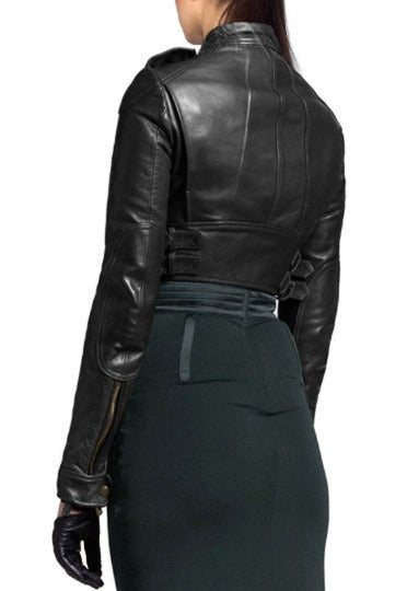 NOORA New Womens /Girls Lambskin Black Leather Crop jacket, Motorcycle Biker Leather Jacket, Casual Jacket, Party Wear Jacket With Zipper & Pocket ! JS20 - Noora International