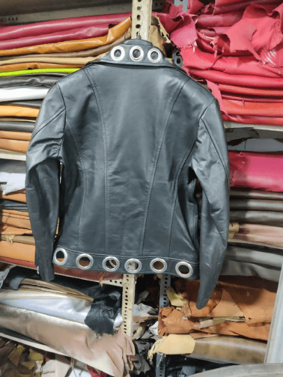 Noora New Women's Halloween Trendy Jacket Black Biker Lambskin Leather Jacket with Eyelets UN08 - Noora International