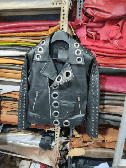 Noora New Women's Halloween Trendy Jacket Black Biker Lambskin Leather Jacket with Eyelets UN08 - Noora International