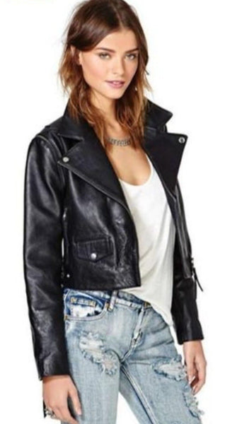 Noora New Womens Lambskin Black Leather Jacket, Motorcycle Biker Jacket With Zipper YK0212 - Noora International