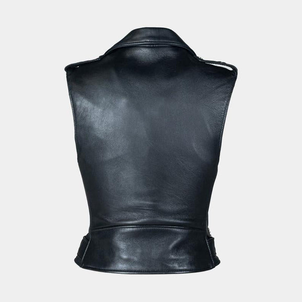 Noora New Womens Lambskin Black Leather Jacket Sleeveless Biker Jacket YK0221 - Noora International