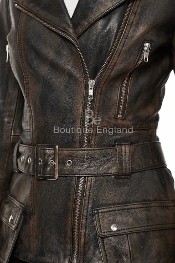 NOORA New Womens Lambskin Black Leather Jacket, Style Jacket, Biker Slim Fit Belted Designer Jacket rt123 - Noora International