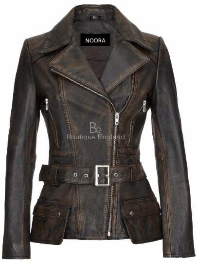 NOORA New Womens Lambskin Black Leather Jacket, Style Jacket, Biker Slim Fit Belted Designer Jacket rt123 - Noora International