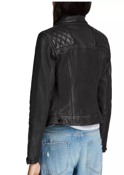 Noora New Womens Lambskin Black Leather Jacket With Long Sleeves Zipper & Snap, Trendy Biker Style Jacket rt148 - Noora International