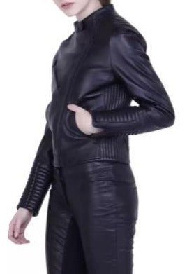 Noora New Womens Lambskin Black Leather Jacket With Quilted Designer Jacket, Trendy Biker Style Jacket YK0253 - Noora International
