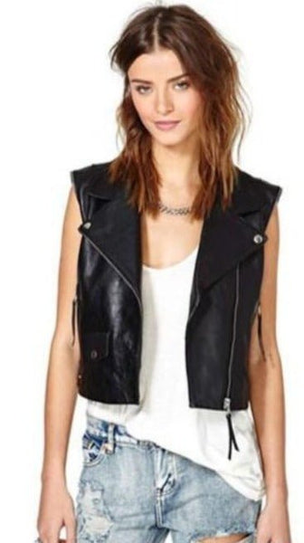 Noora New Womens Lambskin Black Leather Jacket With Zipper, Designer Biker Vest Coat YK0213 - Noora International