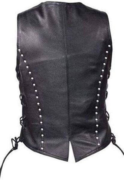 Noora New Womens Lambskin Black Leather Vest Coat With Studded | Braided Designer Biker Coat YK0238 - Noora International