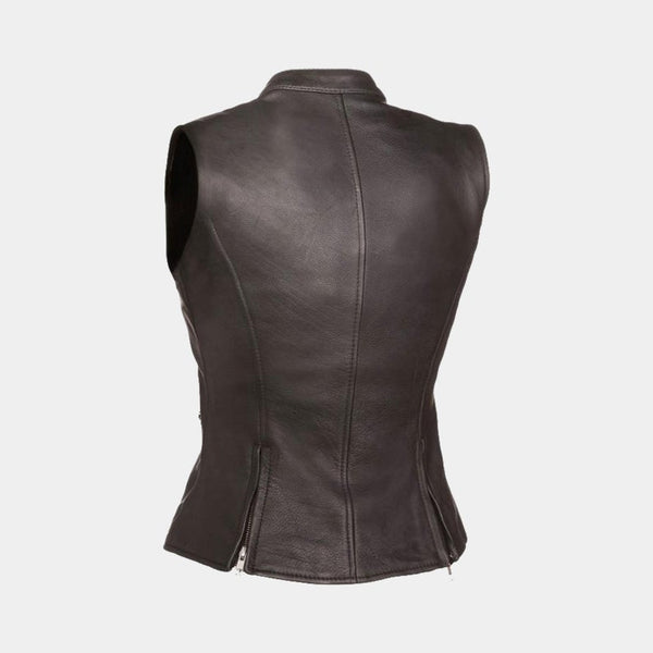 Noora New Womens Lambskin BLACK Leather Vest Coat With Zipper & Pocket | Casual Biker Coat YK076 - Noora International