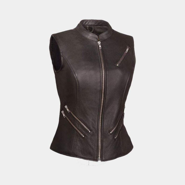 Noora New Womens Lambskin BLACK Leather Vest Coat With Zipper & Pocket | Casual Biker Coat YK076 - Noora International