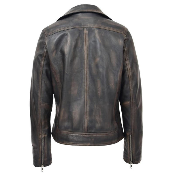 Noora New Womens Lambskin Black Rub Off Leather Jacket, Biker Style Jacket, Best Gift For Winter YK0245 - Noora International