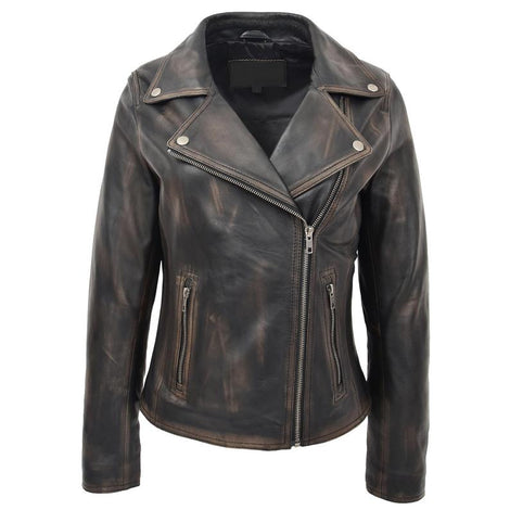 Womens Lambskin Black Rub Off Leather Jacket, Biker Style Jacket, Best