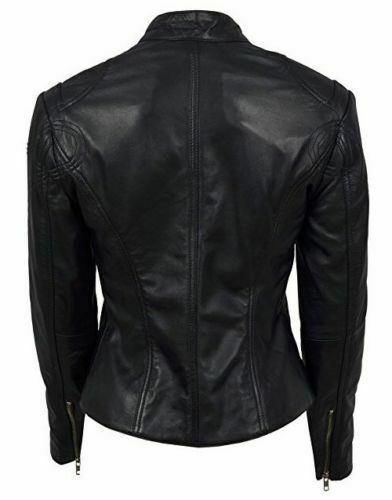 Noora New Womens Lambskin Leather Black Jacket Racing Stylesh Biker Jacket RT595 - Noora International