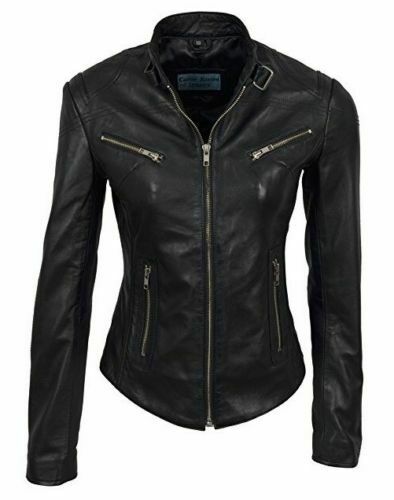 Noora New Womens Lambskin Leather Black Jacket Racing Stylesh Biker Jacket RT595 - Noora International