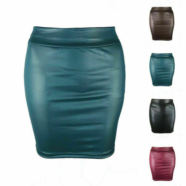 NOORA New Womens Lambskin Leather Lingerie Wet Look Shiny Tight Mini Skirt QD184 - Noora International