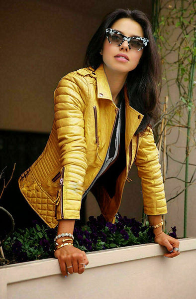 NOORA New Womens Lambskin Leather Stylish Jacket Bikers Motorcycle Belted QD2241 - Noora International