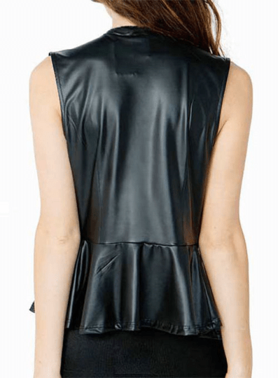 NOORA New Womens Lambskin Shiny Black Leather Jacket | Flare Top Dress With Zipper Jacket YK082 - Noora International