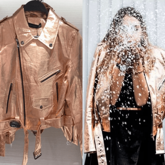 Noora New Women's Rare!!! Metallic Leather Biker Motorcycle Jacket Coat, Ladies Rose Gold Leather Jacket YK018 - Noora International