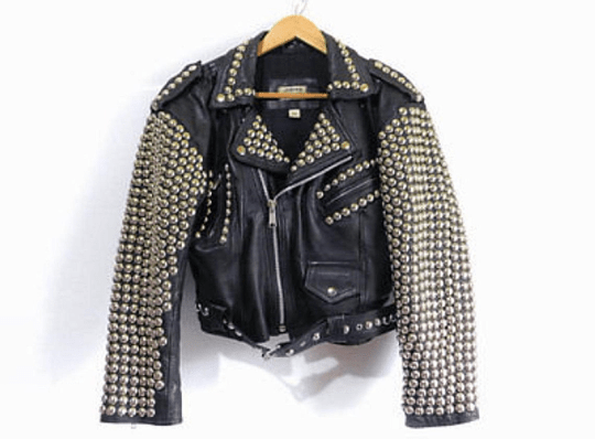 NOORA New Women's SILVER STEAMPUNK Studded Custom Moto Jacket Black Soft Lambskin Jacket With Zipper, Pockets & Belt UN025 - Noora International