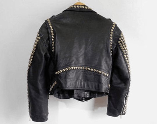 NOORA New Women's SILVER STEAMPUNK Studded Custom Moto Jacket Black Soft Lambskin Jacket With Zipper, Pockets & Belt UN025 - Noora International