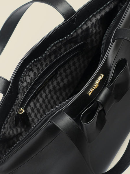 Noora New Women's Stylish Black Designer Leather Handbag with Bow Tie - Noora International