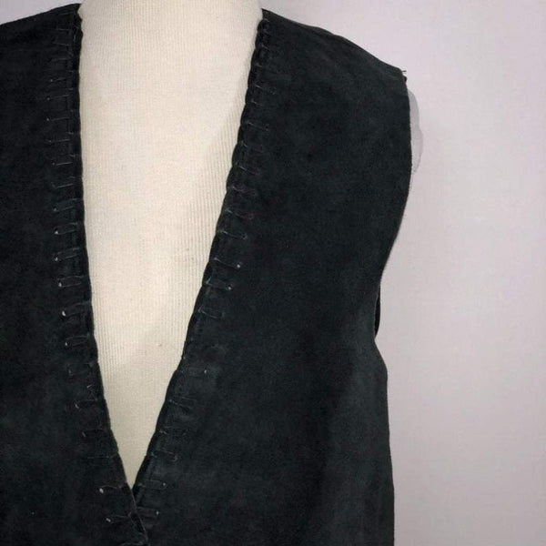 NOORA New Womens Vintage Black Suede Leather Waist Coat, Casual Suede Coat With Button Closure YK0235 - Noora International