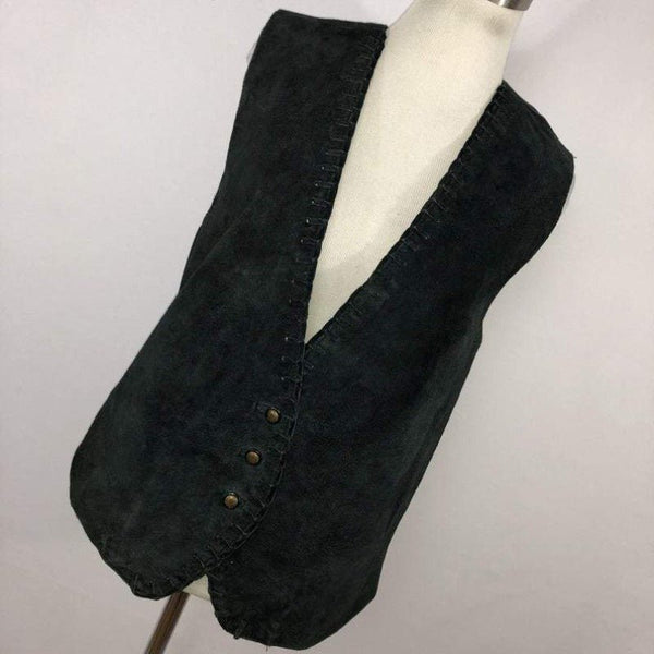 NOORA New Womens Vintage Black Suede Leather Waist Coat, Casual Suede Coat With Button Closure YK0235 - Noora International
