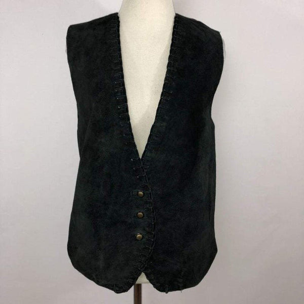 NOORA New Womens Vintage Black Suede Leather Waist Coat, Casual Suede Coat With Button Closure YK0235 - Noora International