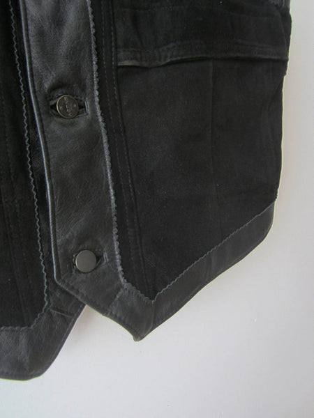 NOORA New Women's Vintage BLACK Suede Vest Coat & Genuine Black Lambskin Leather Vest Coat Button Closure Western Biker Women's Vest Coat ST0222 - Noora International