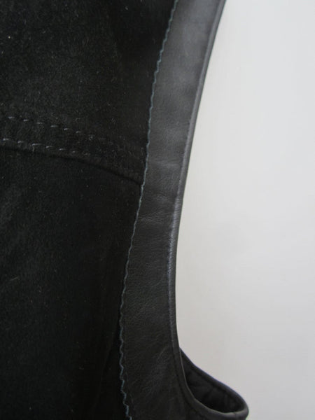 NOORA New Women's Vintage BLACK Suede Vest Coat & Genuine Black Lambskin Leather Vest Coat Button Closure Western Biker Women's Vest Coat ST0222 - Noora International