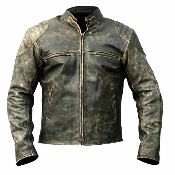 Noora OLD SCHOOL Biker Vintage Cafe Racer Distressed Black Leather Jacket NI-45 - Noora International