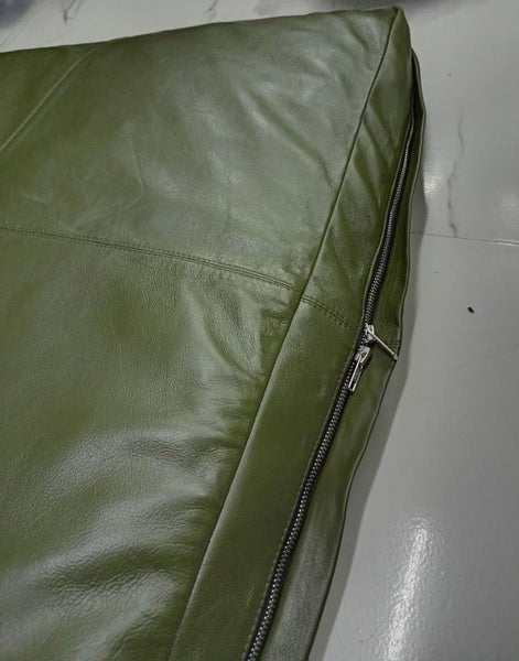 Noora Olive Green Real Leather Seat Cushion Cover| Rectangal Bench Floor Seat Cushion Cover|Home & Living Decor| SK17 - Noora International