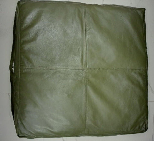 Noora Olive Green Real Leather Seat Cushion Cover| Rectangal Bench Floor Seat Cushion Cover|Home & Living Decor| SK17 - Noora International