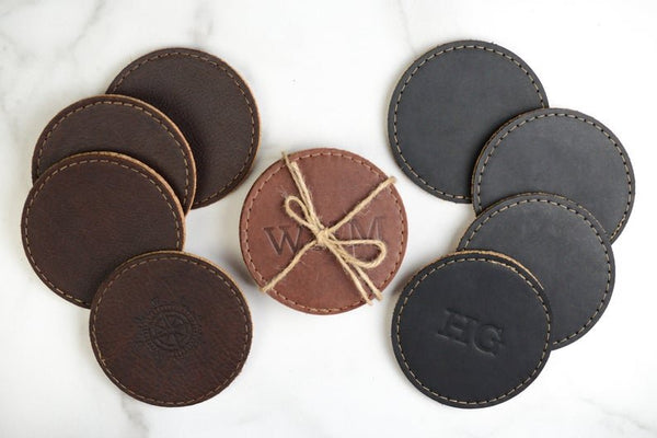 NOORA Personalized Leather & Cork Coaster set| Custom Corporate Gifts | Housewarming Leather Gift for Wedding, Anniversary,Home | Groomsmen Gift | ST0159 - Noora International