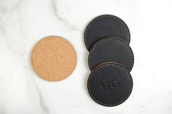 NOORA Personalized Leather & Cork Coaster set| Custom Corporate Gifts | Housewarming Leather Gift for Wedding, Anniversary,Home | Groomsmen Gift | ST0159 - Noora International