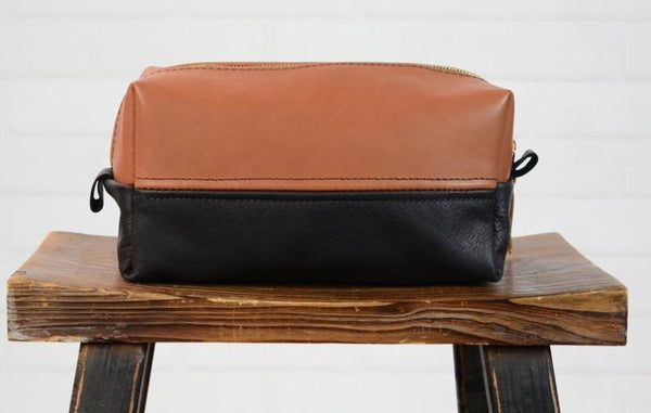 Noora Personalized Leather Dopp Kit ,Groomsmen Gift Leather Toiletry Bag or Travel Case| Father's Day Gift | Black and Tan Leather SU0167 - Noora International