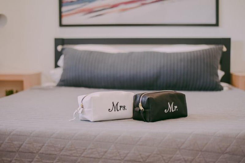 Personalized Leather Toiletry Bag Set, Mr. and Mrs. Leather Dopp Kit, Travel Case, Wedding Gift Set