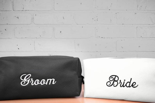 NOORA Personalized Leather Toiletry Bag Set | Mr. and Mrs. Leather Dopp Kit | Travel Case | Wedding Gift Set | ST0162 - Noora International
