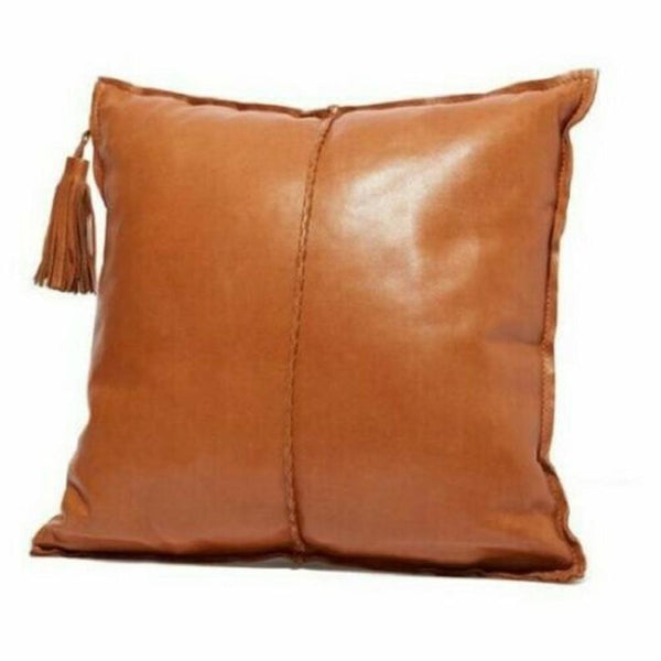 NOORA Pure leather pillow Mango Tan , Leather Cushion Square Cover, Housewarming Gift, Special for Anniversary, TAN Chess Pillow Cover SJ6 - Noora International