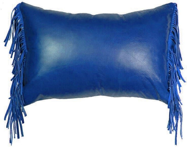 NOORA Pure leather Side Fringe pillow Cover Style Red/Blue/Black/brown/maroon/grey,Leather Cushion Ractangle Cover, Housewarming Gift PS564 - Noora International