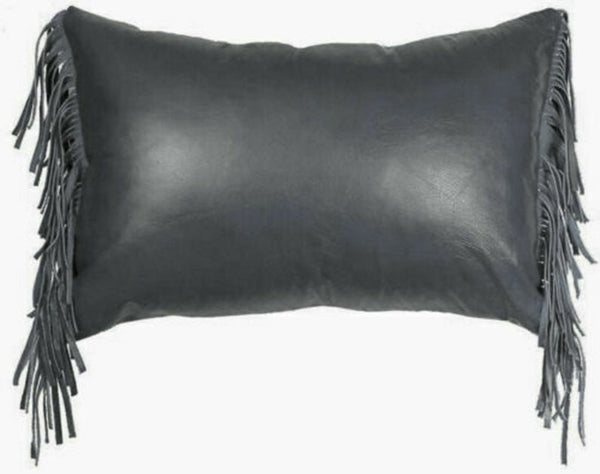 NOORA Pure leather Side Fringe pillow Cover Style Red/Blue/Black/brown/maroon/grey,Leather Cushion Ractangle Cover, Housewarming Gift PS564 - Noora International
