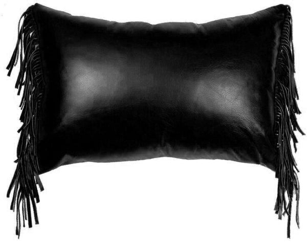 NOORA Pure leather Side Fringe pillow Cover Style Red/Blue/Black/brown/maroon/grey,Leather Cushion Ractangle Cover, Housewarming Gift PS564 - Noora International