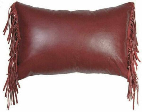 NOORA Pure leather Side Fringe pillow Cover Style Red/Blue/Black/brown/maroon/grey,Leather Cushion Ractangle Cover, Housewarming Gift PS564 - Noora International