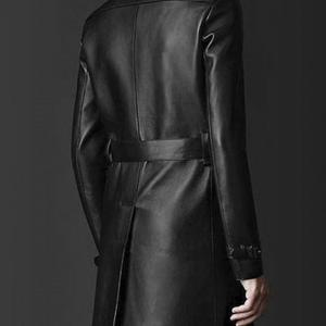 NOORA Real Classic Men's Military Officer Uniform Leather Long Trench Coat Black Leather Jacket ,Leather trench coat for Halloween Party RS - Noora International