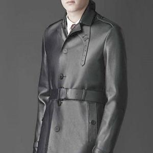 NOORA Real Classic Men's Military Officer Uniform Leather Long Trench Coat Black Leather Jacket ,Leather trench coat for Halloween Party RS - Noora International