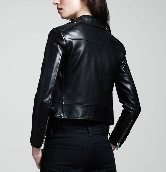 Noora Real Lambskin Black Leather Cropped Jacket | Stylish Clubbing & Partywear Leather Outwear for Womens | - Noora International