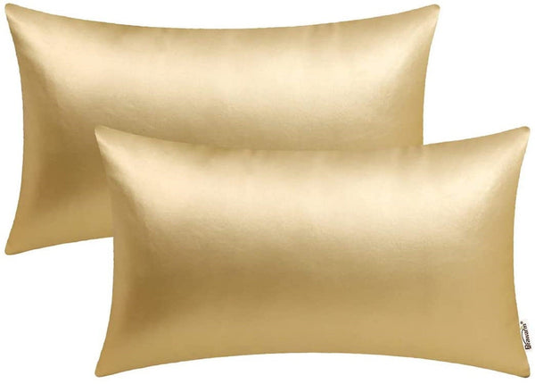 Noora Real Lambskin Leather Cushion Cover, Housewarming Metallic GOLD Rectangle Pillow Cover,Home Decor,Gift for special YK70 - Noora International