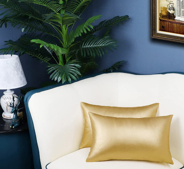 Noora Real Lambskin Leather Cushion Cover, Housewarming Metallic GOLD Rectangle Pillow Cover,Home Decor,Gift for special YK70 - Noora International