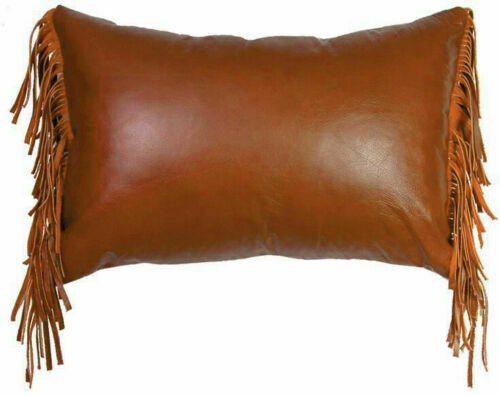 Noora Real Lambskin Leather Cushion Cover with Side Fringe | Handmade Lumbar Pillow Case QD - Noora International